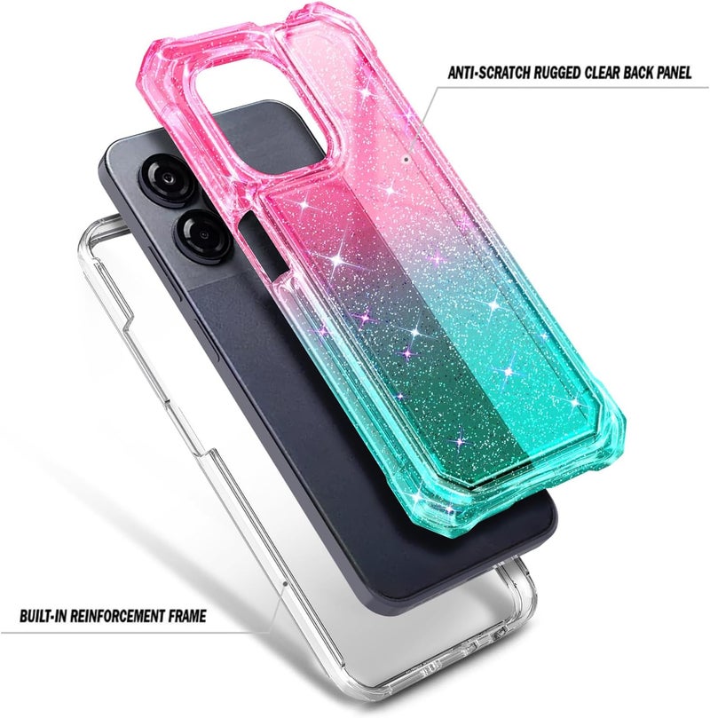 WDHD Compatible with Blu View Speed Ultra 5G Phone Case Glitter Pink/Aqua | Full-Body Protective Shockproof Bumper Cover with Tempered Glass Screen Protector, 12FT Military Grade Drop Tested - Image 3